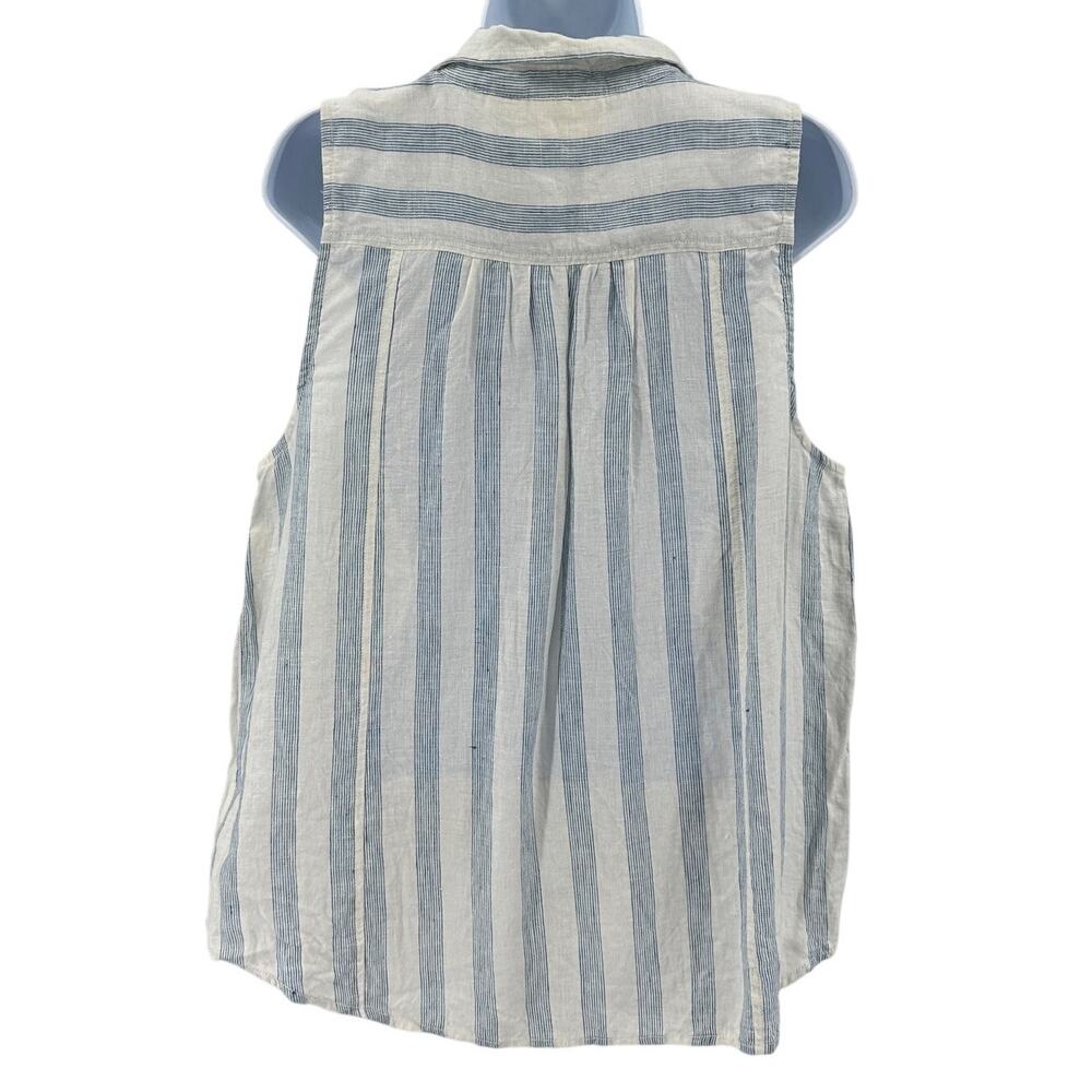 Maeve by Anthropologie Tops WMNS XL White Blue Striped Lace Trim Linen Blouse - Picture 4 of 8